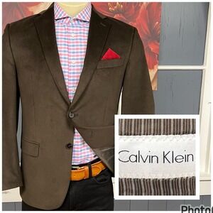 Calvin Klein Velvet Blazer Jacket Sport Coat Mens 38S Short Brown Polyester